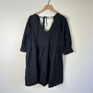 Black Babydoll Dress Tunic Top with Tie Back Cotton size 2X